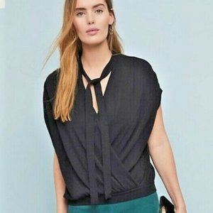 Anthropologie Rambuteau Surplice Black Knit Sleeveless Sweater Neck Tie Sz S